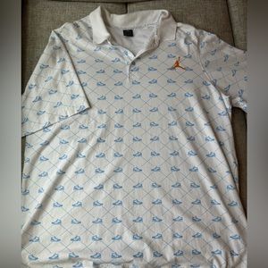 Vintage Nike Air Jordan Polo All Over Print Sneakers Shirt White Blue Rare 4XL